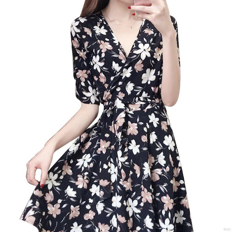 Đầm ngắn tay cổ chữ V in hoa thanh lịch cho nữ đầm hoa váy hoa nhí | BigBuy360 - bigbuy360.vn