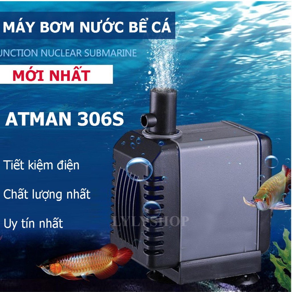 Máy bơm nước bể cá, hồ cá, đài phun nước ATMAN AT-306S tiết kiệm điện ( Đen)