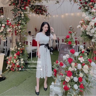 Váy ren trắng nơ đen
