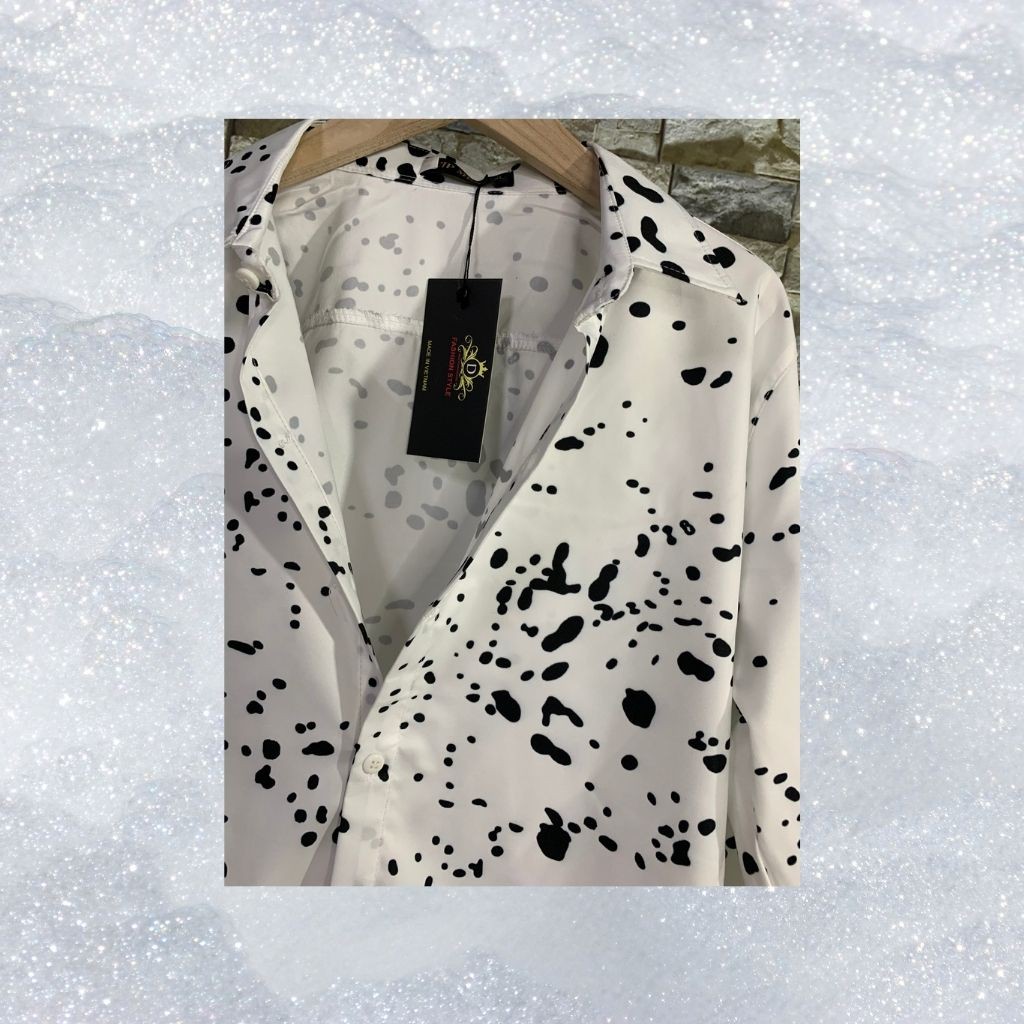 Áo Sơ Mi Nam Chất Lụa Cao Cấp Phối Họa tiết Trắng Chấm Bi Đen Cá Tính | BigBuy360 - bigbuy360.vn