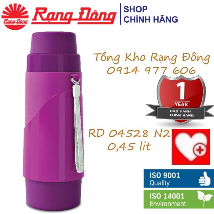 Phích giữ nhiệt cầm tay nhỏ gọn 0,45L, Rạng Đông chính hãng. Model RD 04528 N2