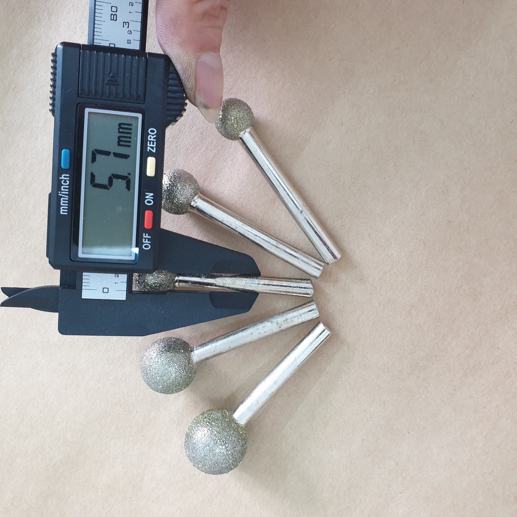 5 đầu mài kim cương trục 6mm hình tròn loại to mài khắc đá ngọc nhôm đồng