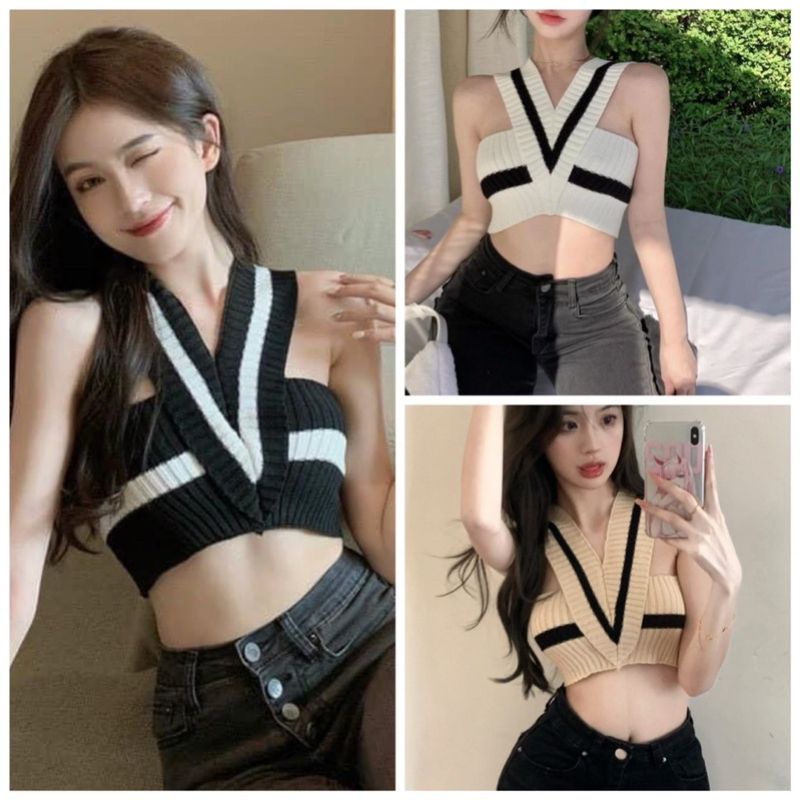 ÁO GÂN PHỐI CHÉO CROPTOP LS1