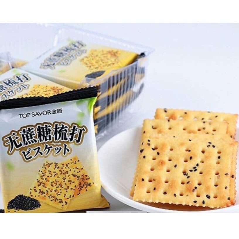 Bánh quy lạt không đường mè đen & sữa chua Top Savor Đài Loan 380g (ăn kiêng & tiểu đường)