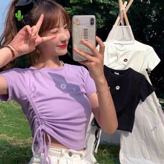 🍀Áo thun thêu hoa cúc rút dây một bên rất đẹp