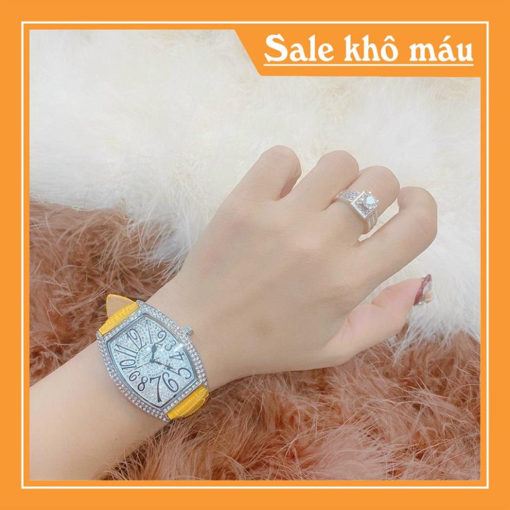 (Thẻ bảo hành 12 tháng) (Franck muller) Đồng hồ nữ Franck muller full đá, dây da cao cấp  - Frank mu
