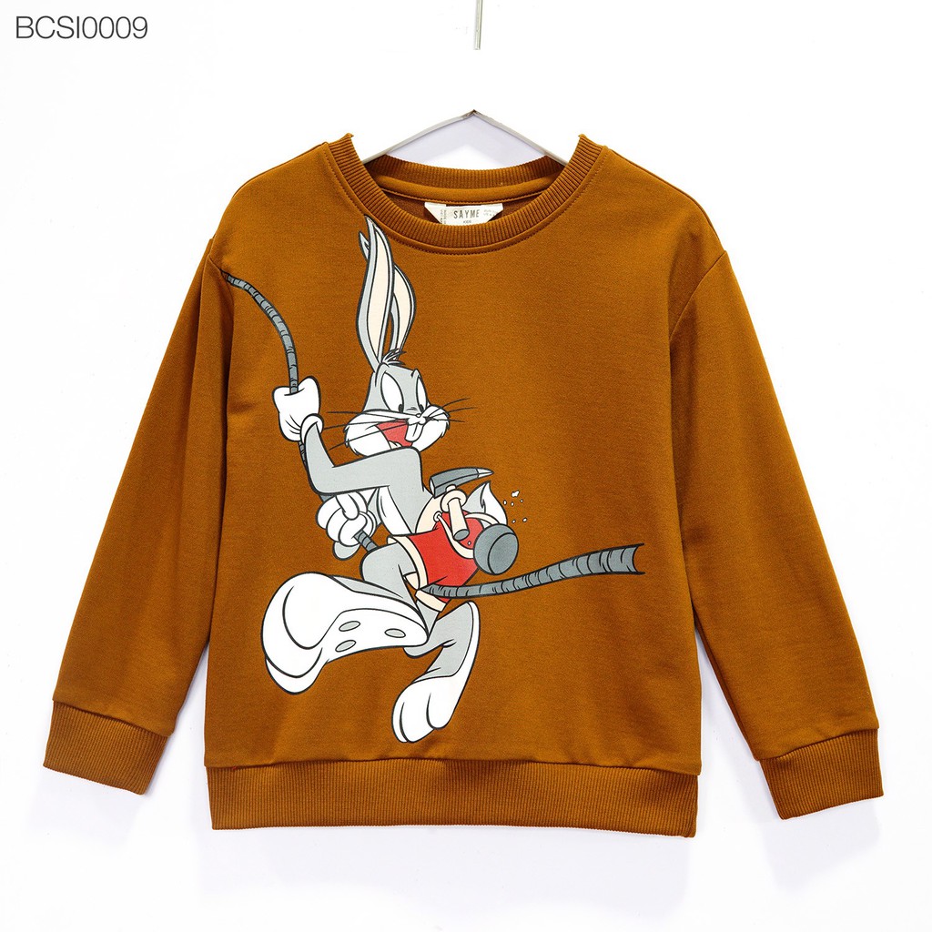 Áo nỉ bé trai SAYME nỉ thu đông cotton da cá mềm mịn dày dặn ấm áp in hoạt hình dễ thương BCSI0009-10