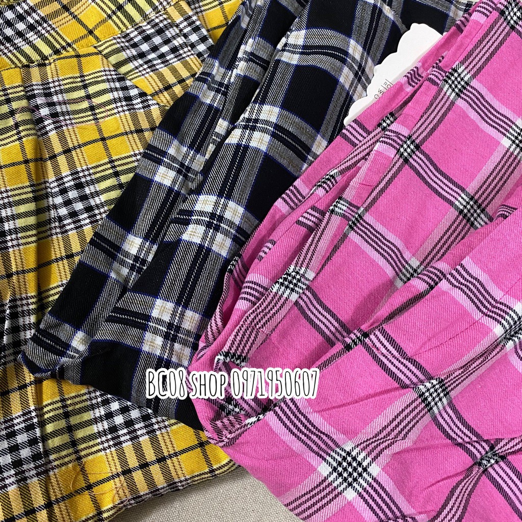 Quần ống suông caro lưng cao kéo khóa Full size 3 màu