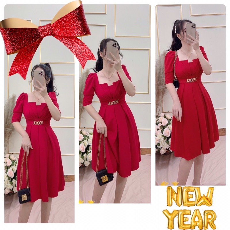🌹Đầm đỏ hoa hồng xếp ly dáng xoè cách điệu sang trọng quý phái🌹