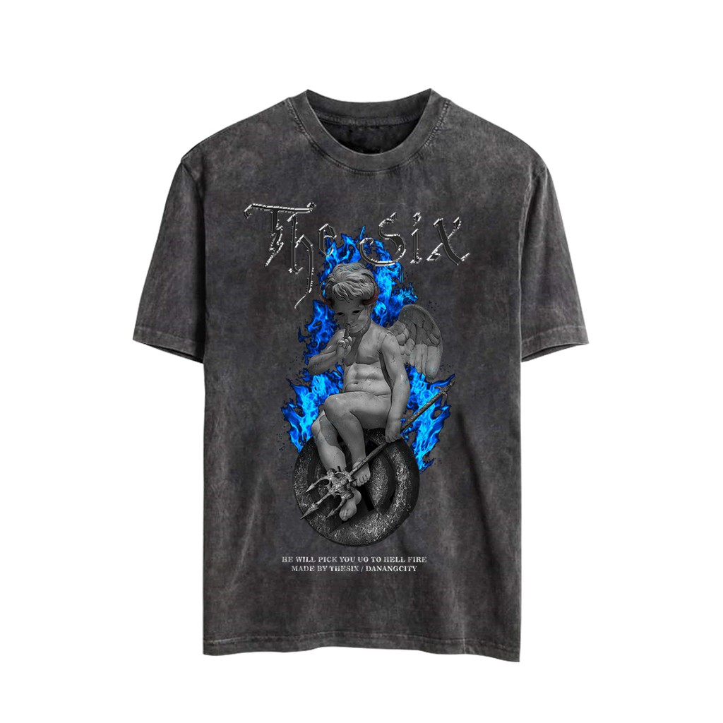 Áo phông tay lỡ unisex - Vải Cotton 4 chiều - Thesix Brand - HELL ANGEL | BigBuy360 - bigbuy360.vn