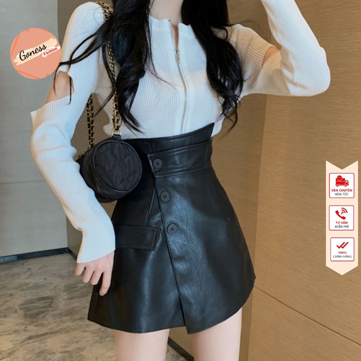 Quần da nữ Goness cạp cao giả váy kiểu vạt chéo 3 cúc cao cấp siêu tôn dáng 206 | BigBuy360 - bigbuy360.vn