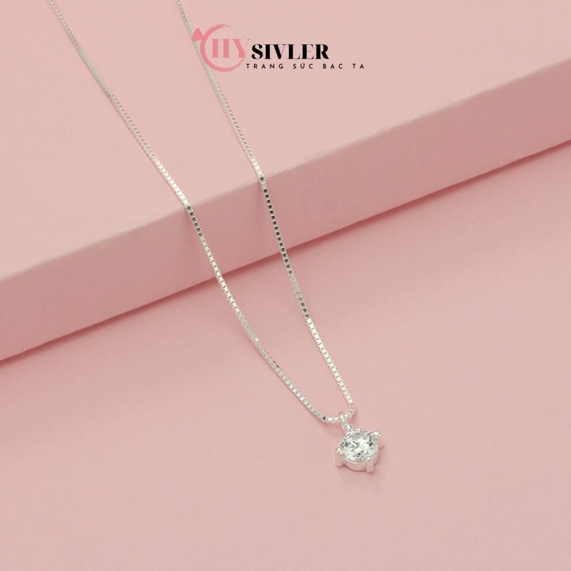 Dây chuyền bạc ý s925 dây mì mặt đá 6 ly nhỏ xinh đơn giản vòng cổ nữ bạc thật giá rẻ CHY SILVER
