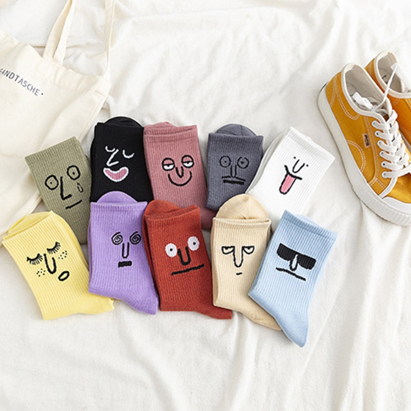 Vớ Cotton Màu Trơn In Họa Tiết Hoạt Hình Vui Nhộn Phong Cách Harajuku Hip Hop Hàn Quốc Cho Nam Và Nữ