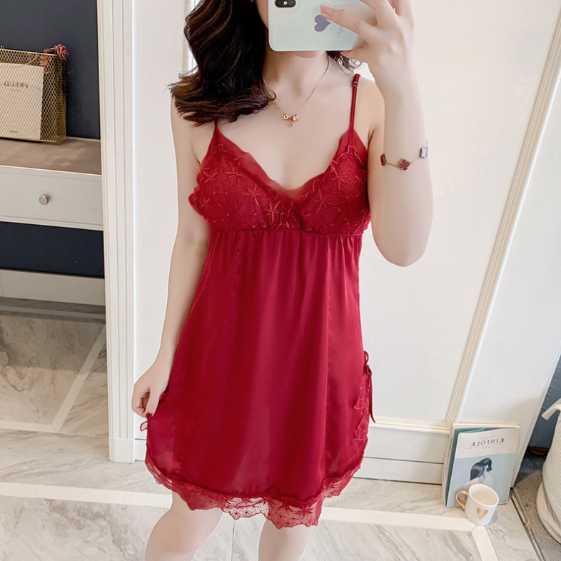 Váy Ngủ Sexy gợi cảm 2 dây. Phối ren siêu quyến rũ. Tặng đệm ngực cao cấp lên tới 50k