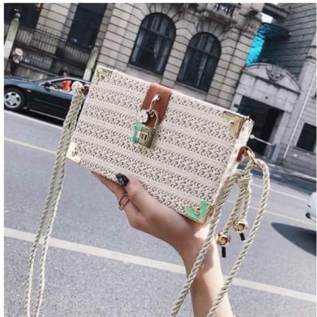 Túi Cói Hộp Chữ Nhật Đi Biển ,Túi Thời Trang Đi Chơi,Đi Du Lịch