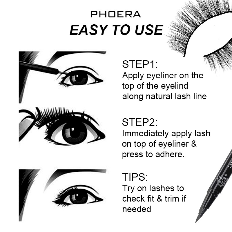 [Hàng mới về] Set bút dán lông mi và cặp lông mi giả lông cừu 9D PHOERA trông tự nhiên kháng nước