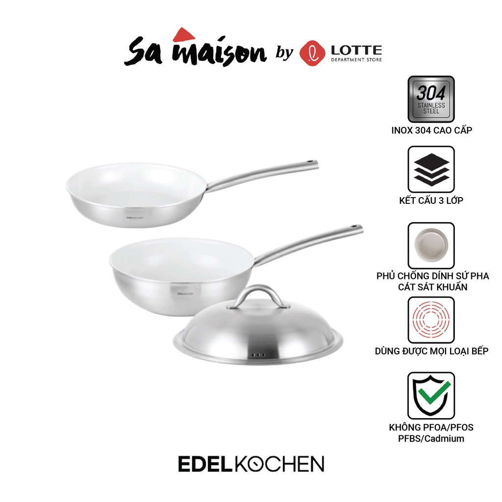 Chảo chống dính 3 lớp Easy Prism Edelkochen màu Cream - Size 24/28cm