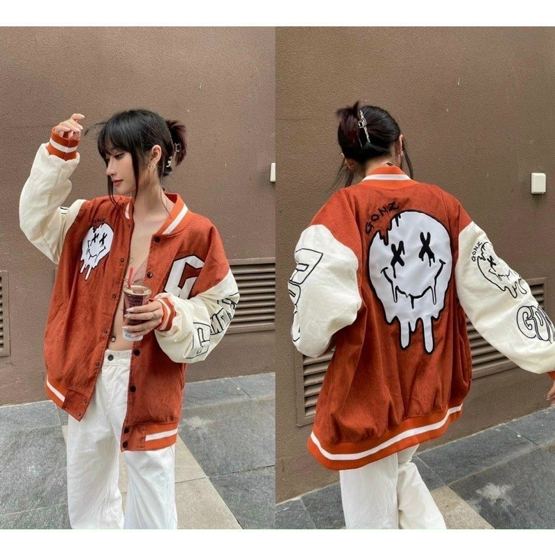 (nhiều màu) Áo Bomber Nhung Gân Thêu G Chất Nhung Mịn Đẹp Form rộng Unisex Nam Nữ Couple jacket Varsity Graffiti