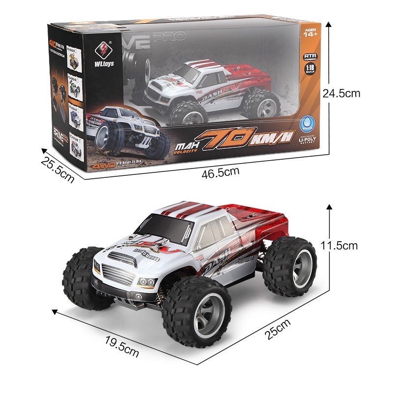 Xe Điều Khiển Từ Xa Off Road Monter Truck Wltoys A979b Brushed 70km 4WD Rc Car