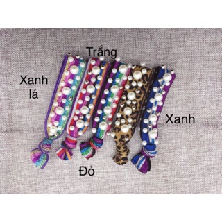Dây cột tóc bản to đính hạt trai/đá phong cách Hàn Quốc