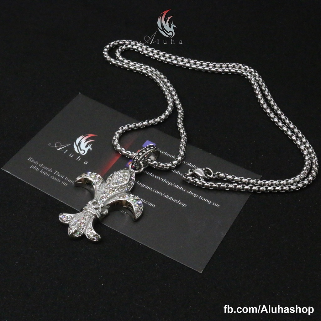 Dây chuyền Titan Chrome Heart họa tiết hoa Iris đính đá đẹp không tì vết bling bling, Hiphop for real -  NL158 - Aluha
