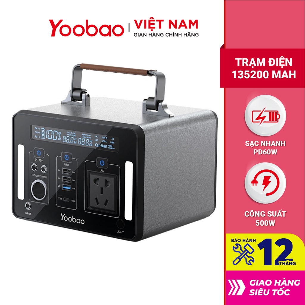 Trạm sạc dự phòng 135200mAh Yoobao EN500 Sạc nhanh PD60W 220V/150W - Hàng chính hãng - Bảo hành 12 tháng 1 đổi 1