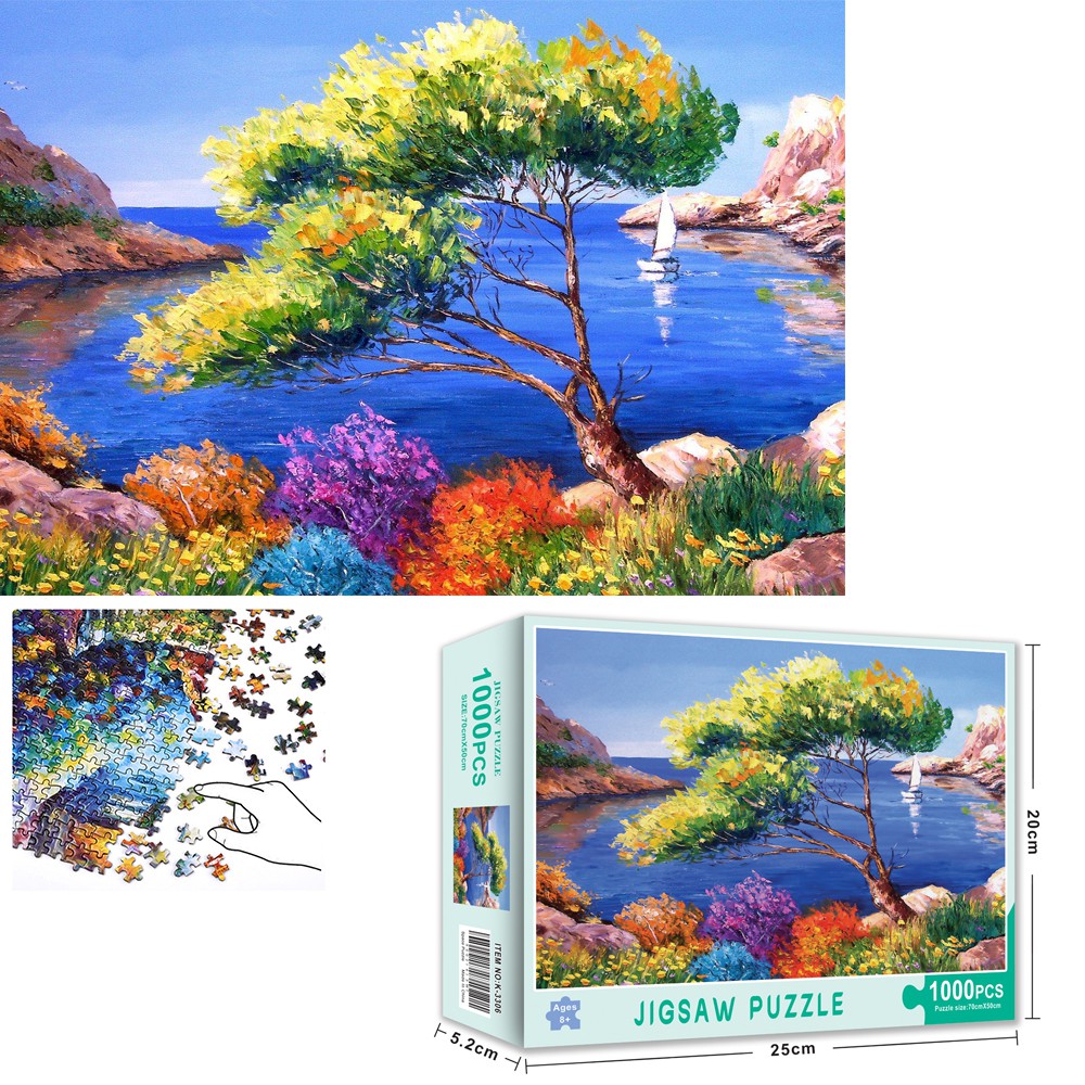 Bộ Tranh Ghép Xếp Hình 1000 Pcs Jigsaw Puzzle (Tranh ghép 70*50cm) Biển Và Cây Xanh Bản Thú Vị Cao Cấp-H51