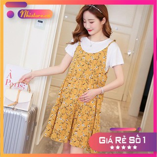 THANH LÝ HÀNG TỒN KHO Đầm bầu công sở yếm hoa 2 màu xanh và xám hàng Quảng Châu