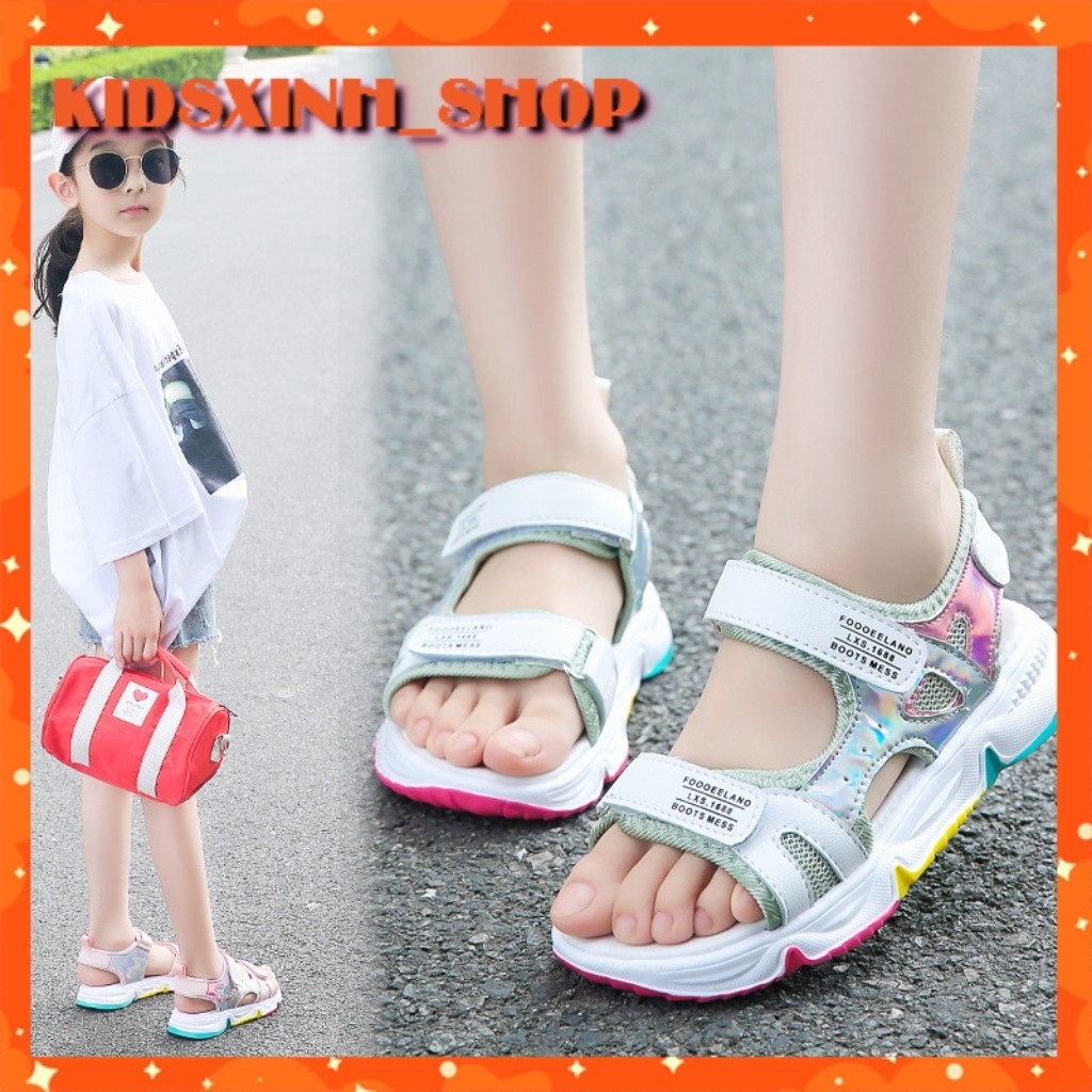 Giày Sandal Bé Gái Đi Học Đế Cầu Vồng Siêu Nhẹ Cao Cấp SD05