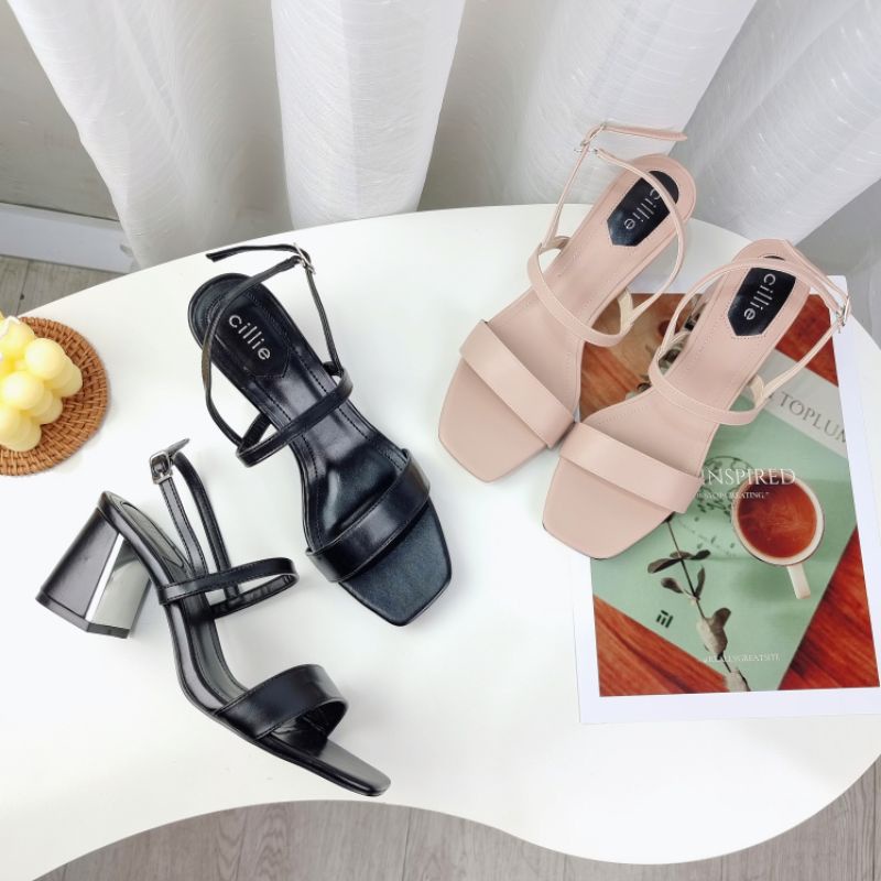 Giày sandal cao gót nữ quai ngang gót xéo cao 6cm 1083