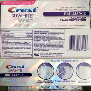 Kem đánh răng crest 3D  ❤ FREESHIP ❤ Crest 3D White Brilliance 116gr hộp – Kem trắng răng crest