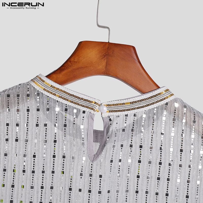 Áo croptop INCERUN kiểu sát nách kẻ sọc xuyên thấu gợi cảm cho nam