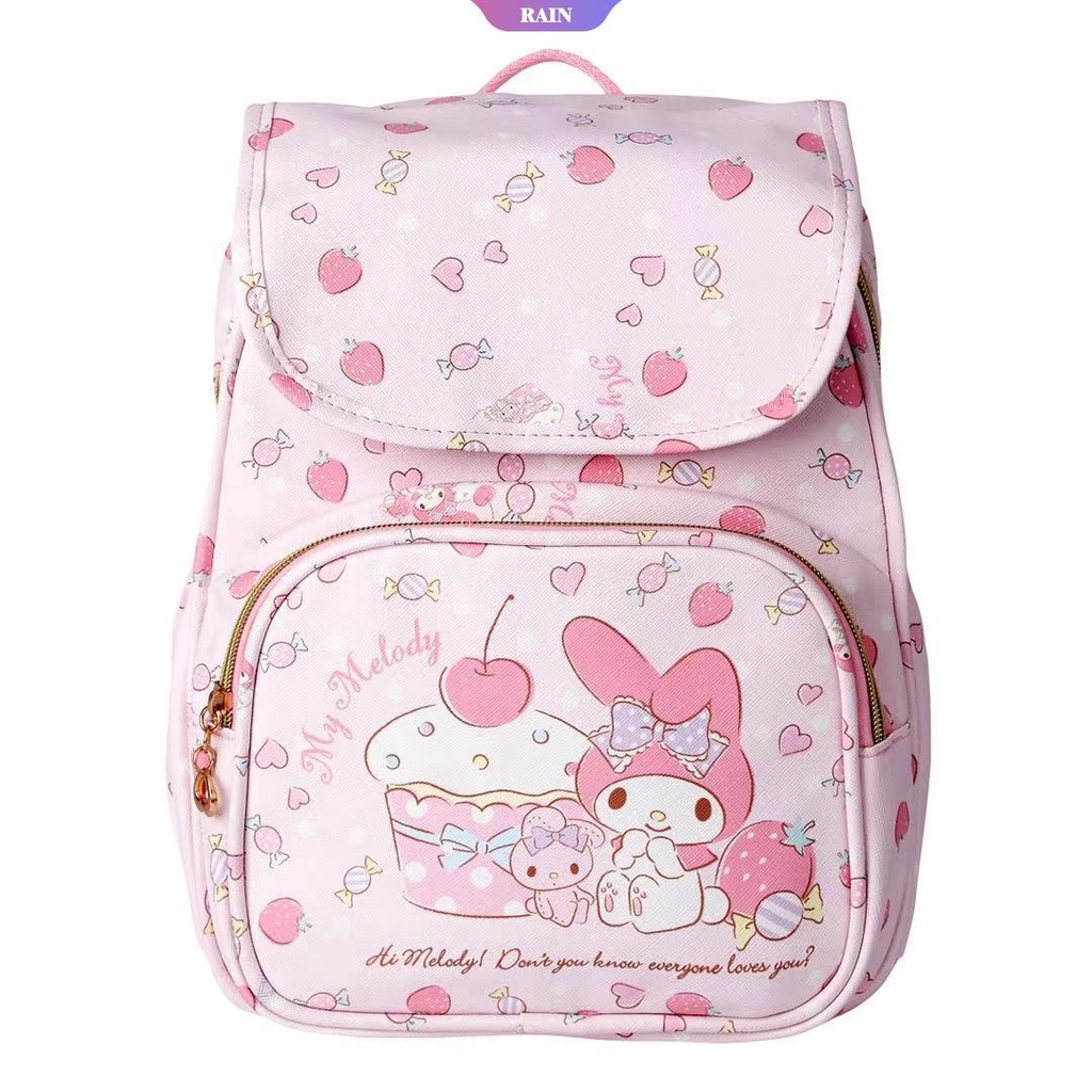 Ba Lô Da PU Nắp Lật Khóa Kéo Siêu Nhẹ Chống Thấm Nước Họa Tiết Cinnamoroll Kuromi My Melody Hoạt Hình Sanrio Cho Bé Gái [RAIN]