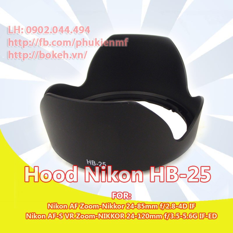 Loa che nắng HB25 / Hood HB-25 cho lens Nikon AF 24-85mm f/2.8-4D, 24-120mm f/3.5-5.6G VR
