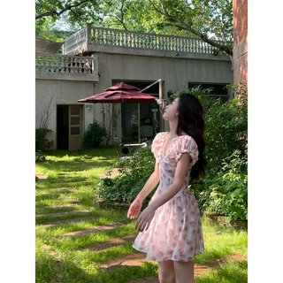 Đầm hoa nhí dáng babydoll ngắn cổ v tay nhún taobao order