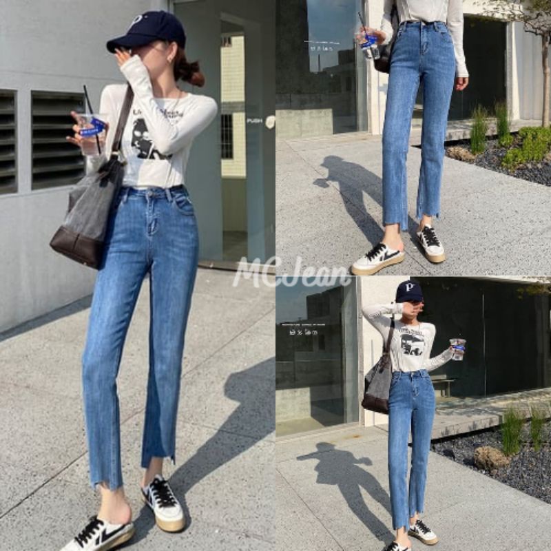 Quần jean nữ ống đứng cắt gấu xanh nhạt đậm hot hit 2022 | BigBuy360 - bigbuy360.vn