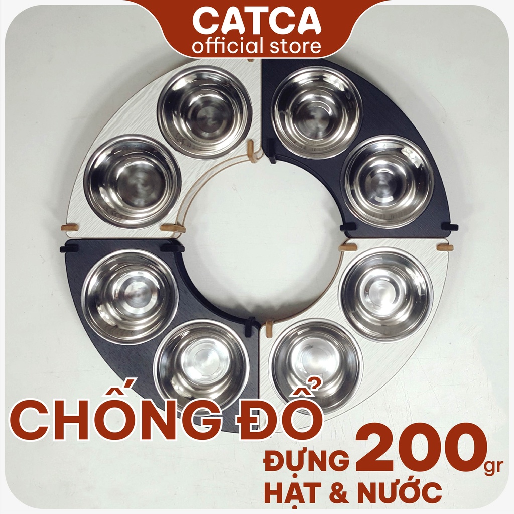 Bát ăn đôi cong cho chó mèo đặt góc nhà - Catca