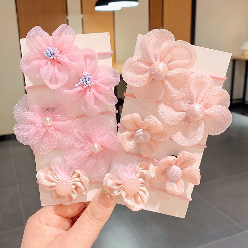 Set 10 Dây Cột Tóc Co Giãn Đính Hoa Dễ Thương Cho Bé Gái