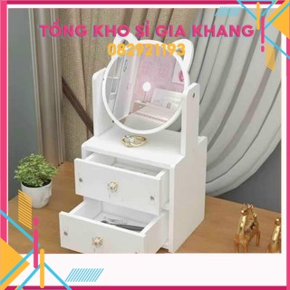 SP34 ❣️Kệ Mỹ Phẩm❣️ Mini, 2 tầng Kệ Để Đồ Trang Điểm Có Kèm Gương Tai Mèo Dễ Thương