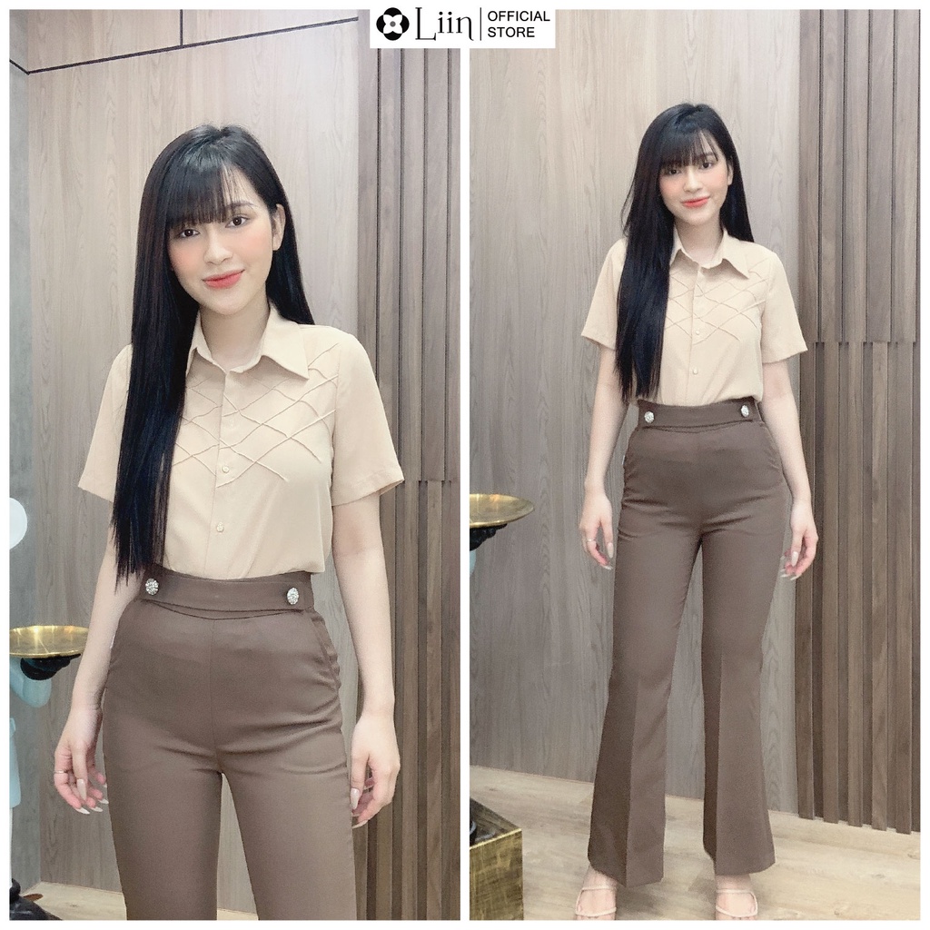 Áo sơ mi ngắn tay vải đũi nâu mặc tôn da kiểu dáng năng động, thích hợp đi chơi, đi làm Liin Clothing SM4384