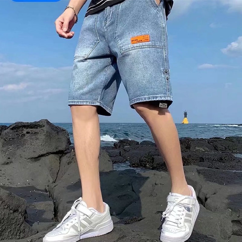 【M-3XL】Quần Short Denim Chống Mài Mòn Dáng Rộng Thời Trang Mùa Hè Phong Cách hip hop Hàn Quốc Cỡ Lớn Cho Nam