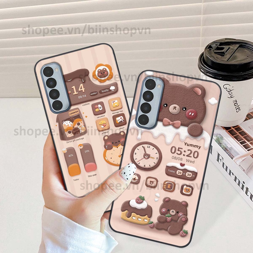 Ốp Oppo Reno4 / Reno4 Pro / Reno 4 in 3D icon gấu nổi siêu xinh, siêu đáng yêu, cá tính phong cách
