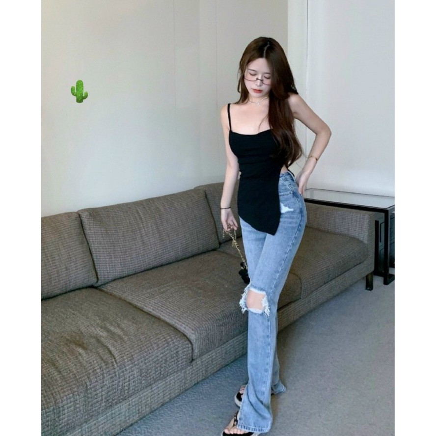 Áo 2 dây xẻ tà chất thun Gân xịn sò Cam Kết Hàng Y Hình ( Size từ 40-50kg)