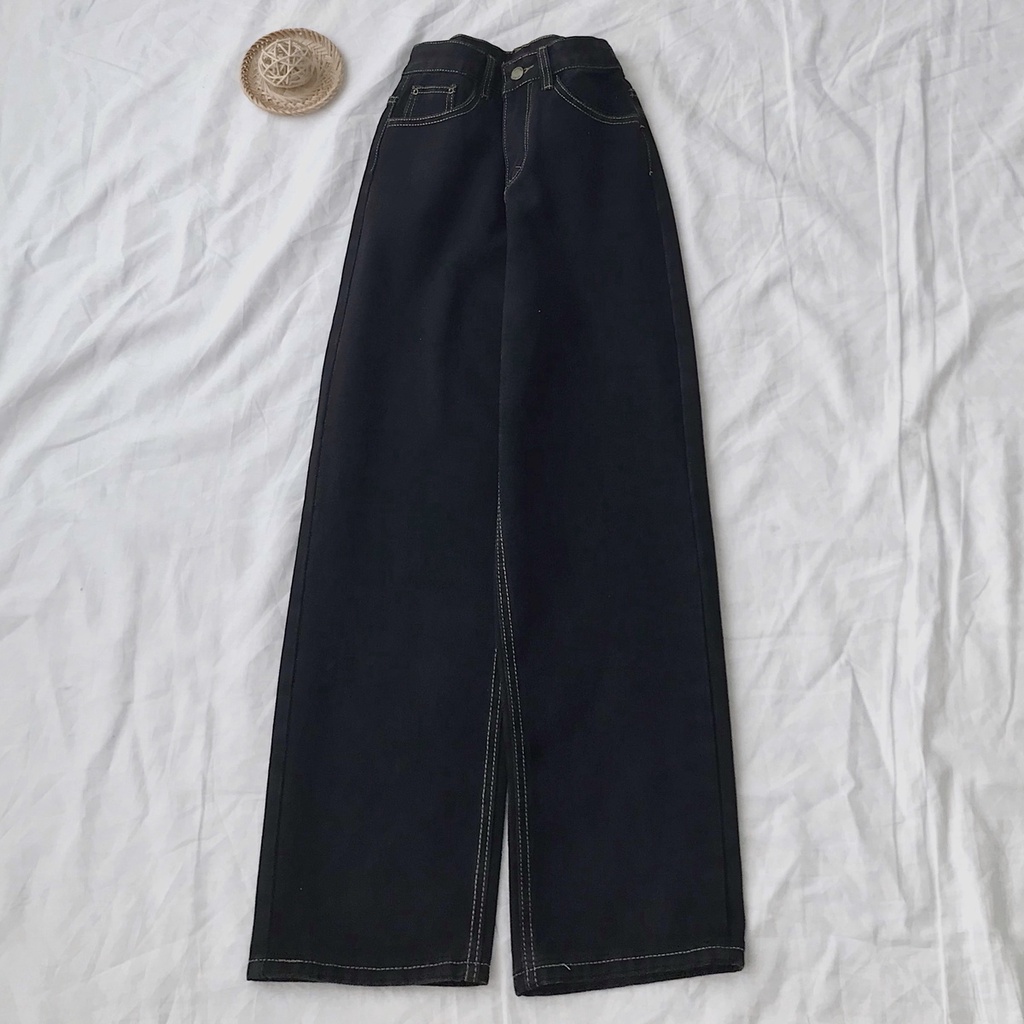 Quần Jean Nữ Ống Rộng JEM CLOSET Lưng Cao Thiết Kế Chỉ Viền Nổi Cá Tính TERRA 2906
