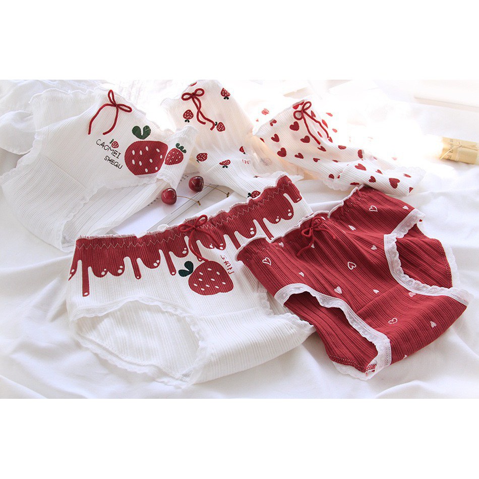 Quần Lót Nữ Cotton gân tăm Dâu tây đỏ Thoáng khí mềm mại lên dáng sexy DAN STORE mẫu 2801