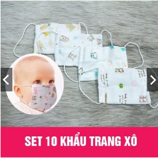 sét 10 Khẩu Trang Xô Xuất Nhật CHO BÉ Loại Đẹp