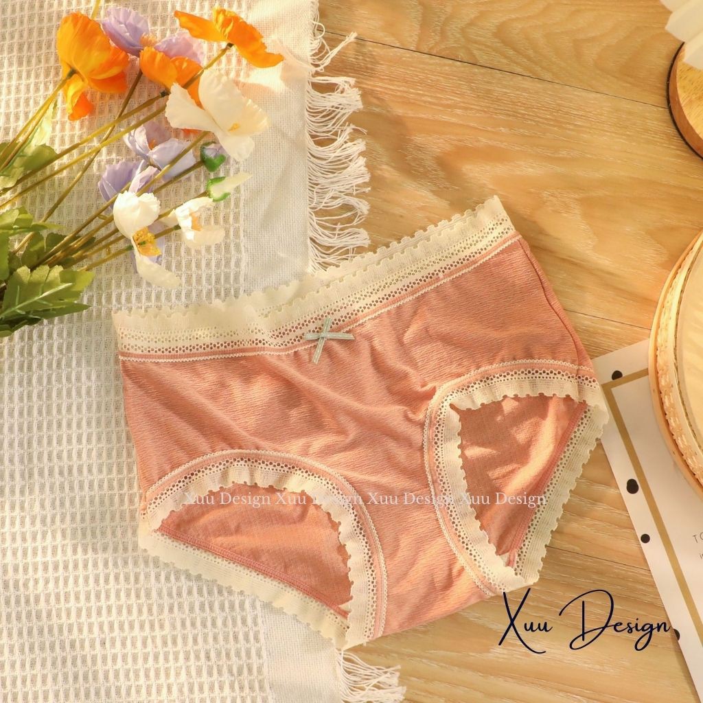 Quần lót nữ Wexuu Design viền phối ren điệu đà chất cotton co dãn QC33