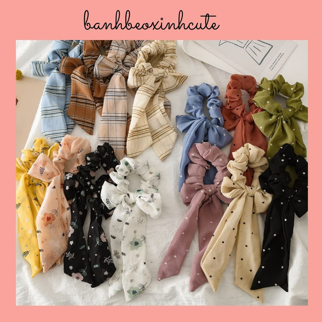 Cột tóc scrunchies nơ voan tiểu thư