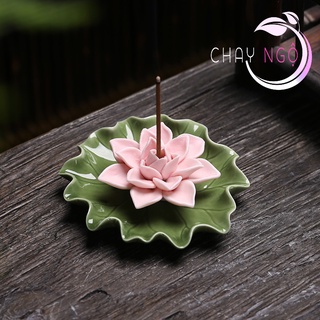 Đế cắm nhang hình bông hoa sen kèm lá sen gốm sứ cao cấp siêu đẹp nhiều mẫu mini
