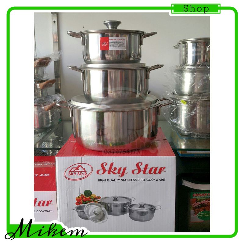 Bộ 3 Nồi Sky Star Chất Liệu Inox 430 1 Đáy Cao Cấp An Toàn Cho Sức Khỏe Bắt Nhiệt Nhanh Tiết Kiệm Thời Gian Đun Nấu Sử D